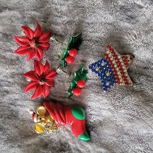 Holiday brooches and earrings